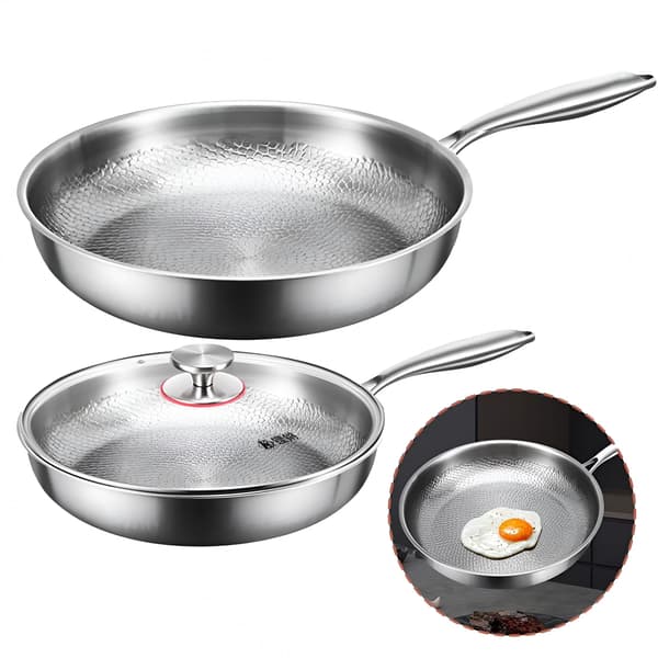 Stekepanne i ren titan, non-stick, hamret rustfri stålkjele med lokk, 26 cm