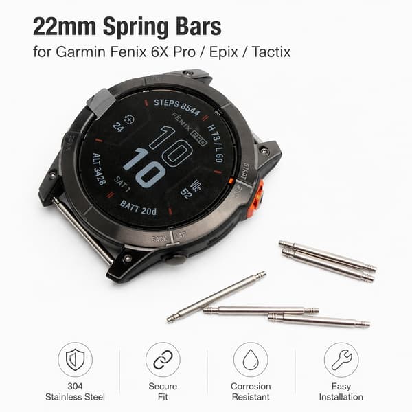 22 mm fjederstænger i rustfrit stål til Garmin Fenix 6X Pro/Epix/Tactix, sølv