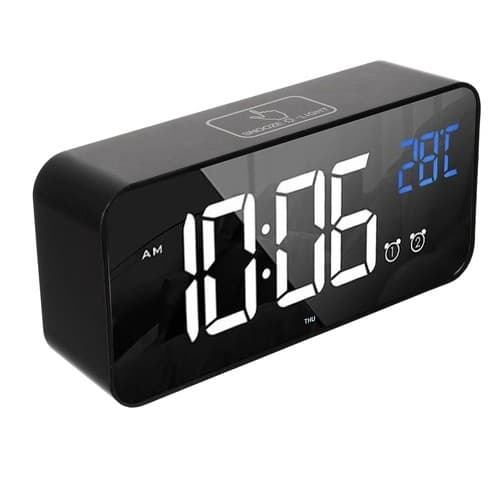 Digital vekkerklokke med Bluetooth, termometer, musikk, LED-skjerm, slumrefunksjon, lydaktivert