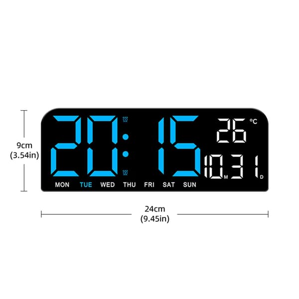 Digital vekkerklokke 9,5\" stor LED-skjerm, minnebackup, blå, for hjemmet