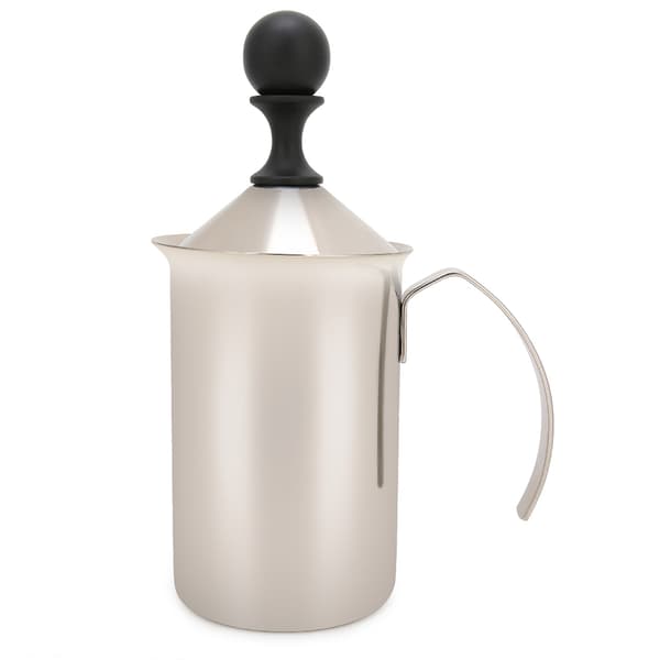 Mælkeskummer i rustfrit stål 400 ml, håndpumpe skummer med fjeder til kaffe