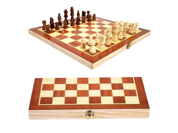 3-i-1 Sjakk, Dam og Backgammon Sett i Tre, Klassisk Brettspill for Voksne og Barn