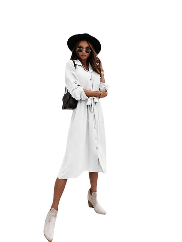 Kjole Skjorte med Knapper for Kvinner WHITE M