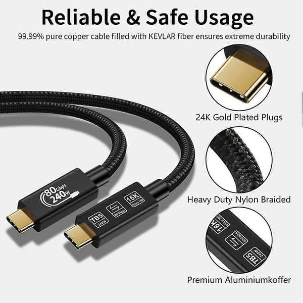 USB Thunderbolt 5-kabel 4K@544Hz 80Gbps Type C til USB C PD 240W 16K opladerkabel til Macbook HUAWEI PC bærbar computer