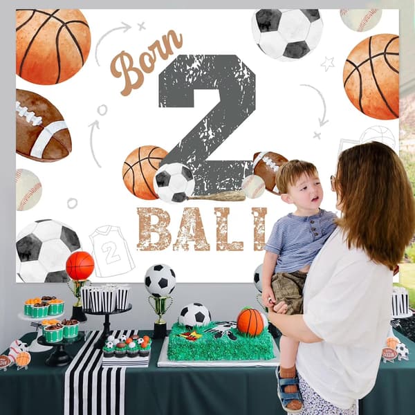 5x7ft Sportstema 2-årsdag Bakteppe, Basketballdekor, Vinylbanner for gutter