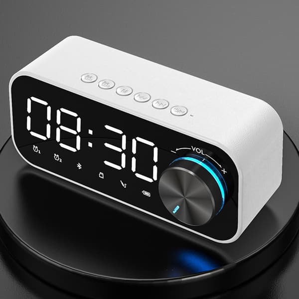 Hvid Mini Bluetooth Højttaler, Bærbar, Ur, Smart Kontrol, Natlys, Bas