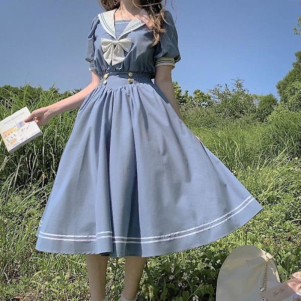 Cosplay Kjole Studentstil DARK-BLUE M