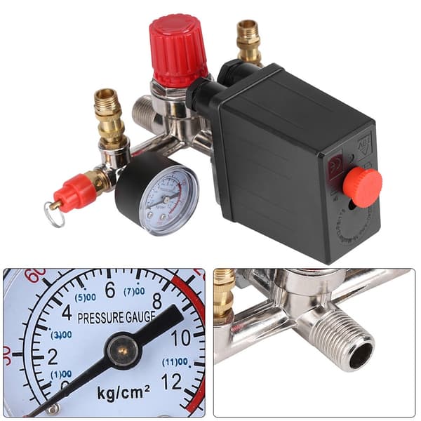 Luftkompressor trykstyringsventilregulator 90-120 PSI med dobbelte manometre