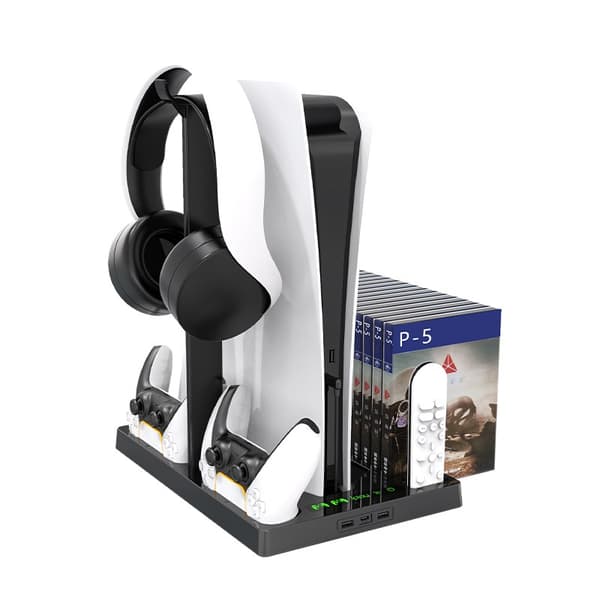 PS5 Kølestativ med Controlleroplader, Sort, ABS, Spilopbevaring, Multifunktionel