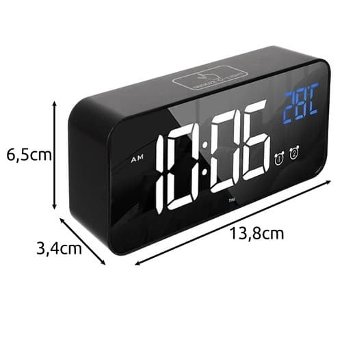 Digital vekkerklokke med Bluetooth, termometer, musikk, LED-skjerm, slumrefunksjon, lydaktivert