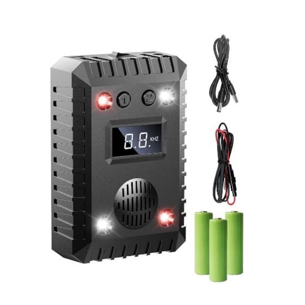 Bil gnaverbekæmper, ultralyd og LED-blinklys, sort, 12V/5V, til bilmotor