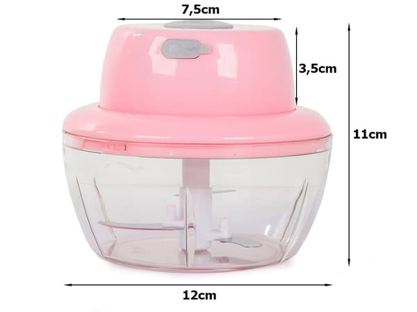 Elektrisk grøntsagshakker, 0,5L, genopladelig, USB, knive i rustfrit stål, mini foodprocessor