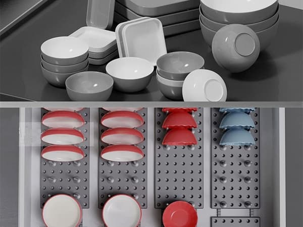 Justerbar udvidelig køkkenskuffeorganisator, grå, plastik, pegboard-stil