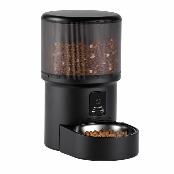 Automatisk kæledyrsfoderautomat med video, tidsindstillet fjernfodring, stemmestyring, 4L, sort