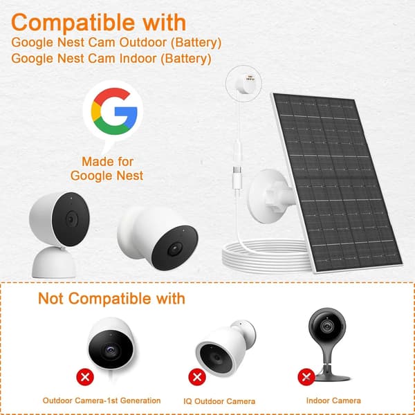 7W solcellelader for Google Nest Cam Battery, hvit 22x14cm, IP66 vanntett (Demo)