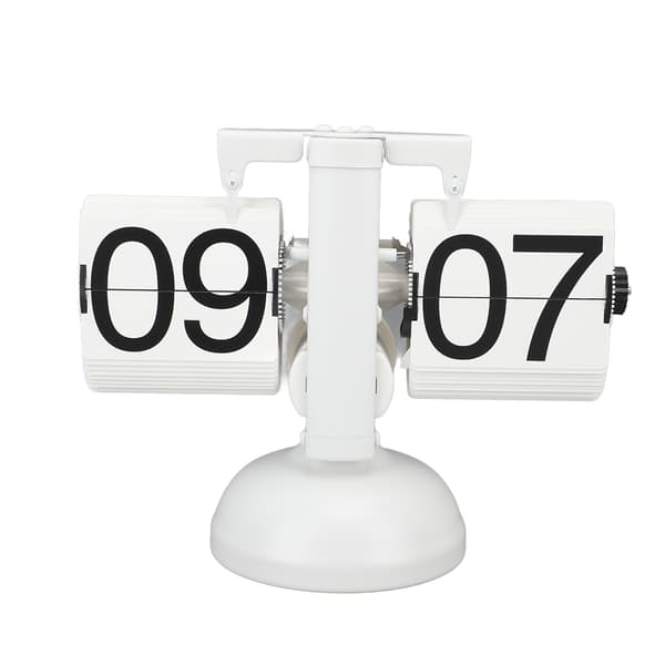 Retro Flip Ur, Store Tal, Batteridrevet, 304 Rustfrit Stål, Bordmodel, 24 Timer, Helt Hvid
