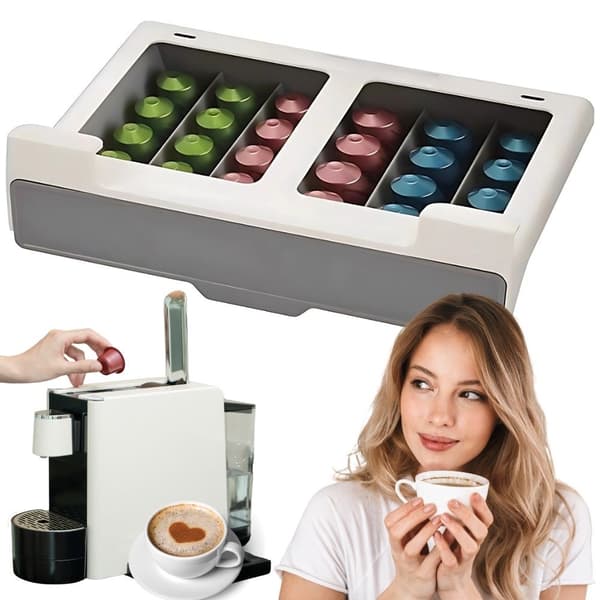 Nespresso Kapselholder Vægmontering, 30 Kapsler, Udtræksskuffe, Under Skab Organizer