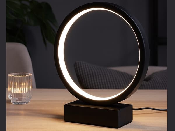 LED Ringbordlampe, Dæmpbar, Justerbar Farvetemperatur, Berøringskontrol, USB, Sort