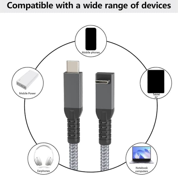 USB C-kabel USB C til USB C fleksibel kabel støtter ThunderRate 4/3, USB4, PD 240W hurtiglading, 8K video, 40 Gbps data 0.3m