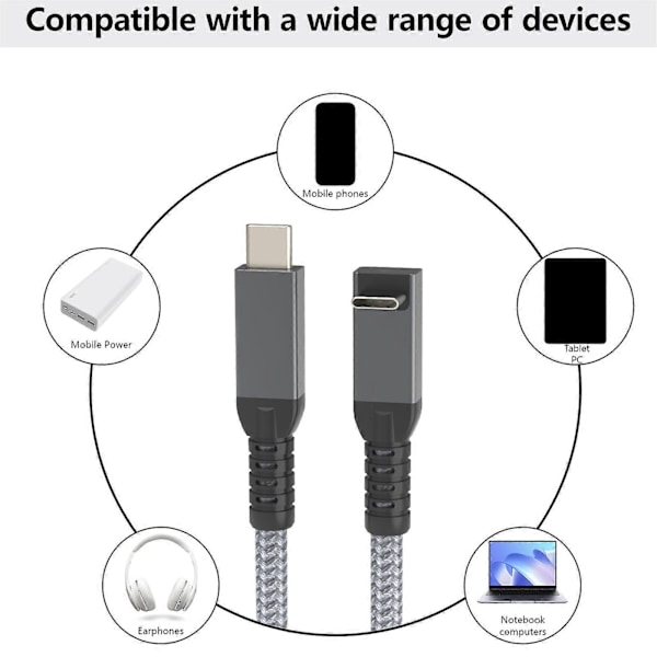 USB C-kabel USB C till USB C flexibel kabel stöder ThunderRate 4/3, USB4, PD 240W snabbladdning, 8K-video, 40 Gbps data 0.3m