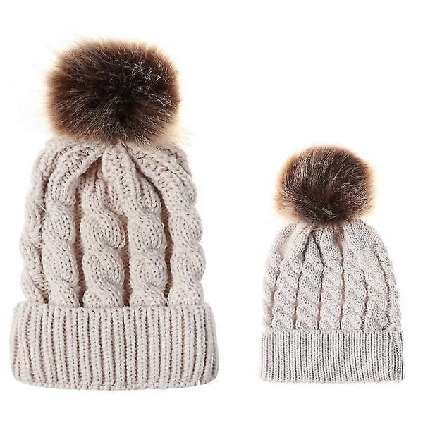 Matchende lue for foreldre og barn, mor og barn, vinterlue for ski Khaki Mother