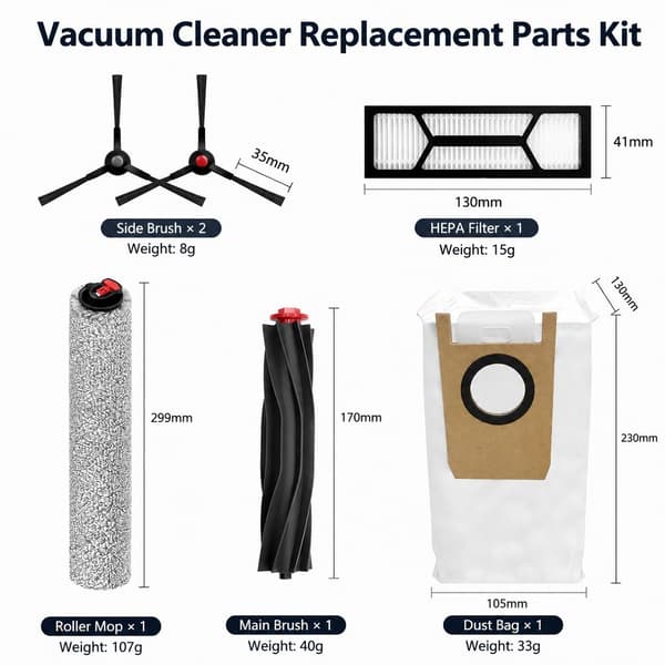 Etc Anker s1 kit 3 1 lim børste + 2 rullemopper + 6 sidebørster + 4 filtre + 8 støvposer