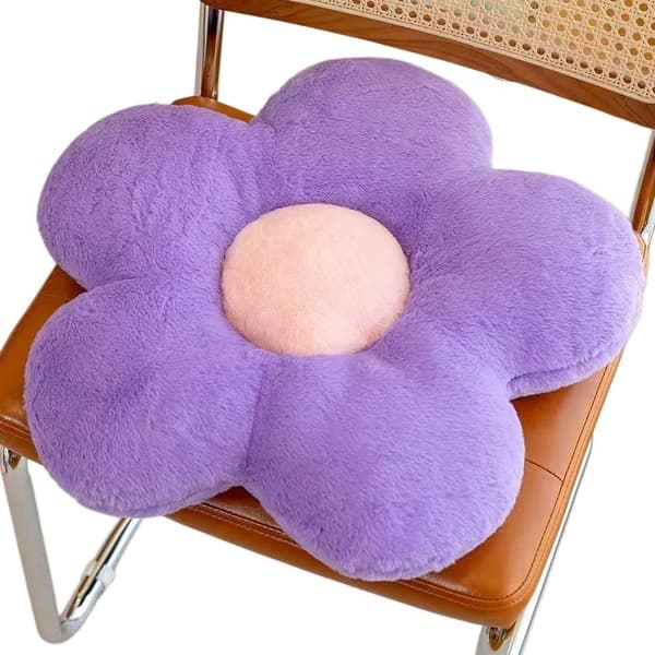 Plysset Daisy Blomsterpude, Blød Fluffy Stolehynde til Stuen Purple35x35cm