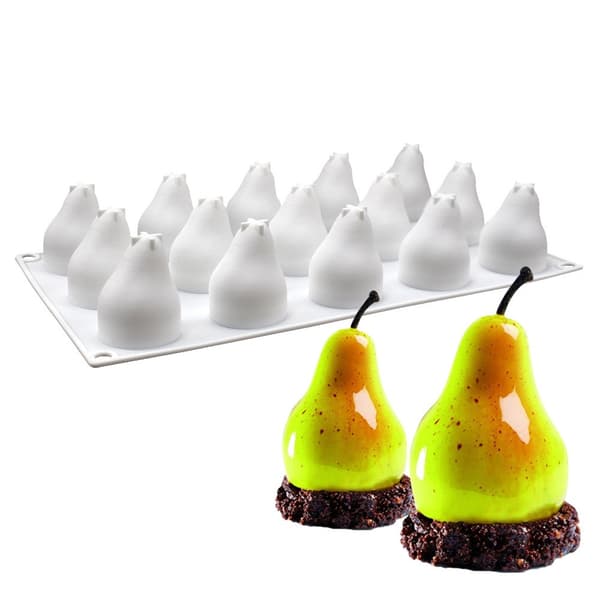 Päronformad silikonform med 15 hål för moussetårta, 3D fransk dessertform, non-stick