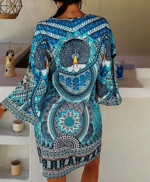 Stilig Plus Size Langermet Kjole med Mønster for Dame XL