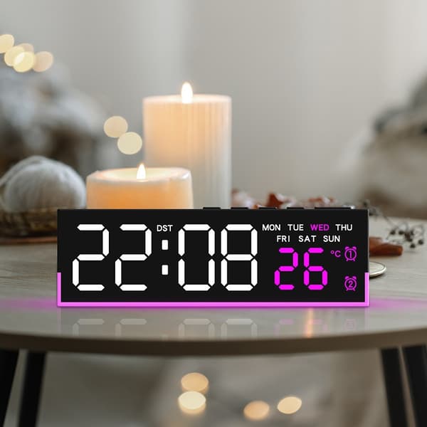 LED Digitalt Vækkeur med Termometer, Kalender, Ugedagsvisning, Moderne Sengebordsindretning 6681 black shell green light
