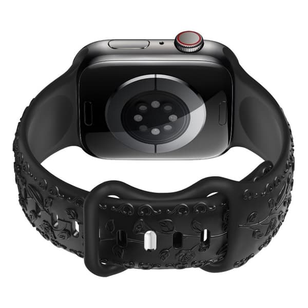 Silikone urrem til Apple Watch 44/45/46/49mm, Sort, 22mm, 3D Rosamønster