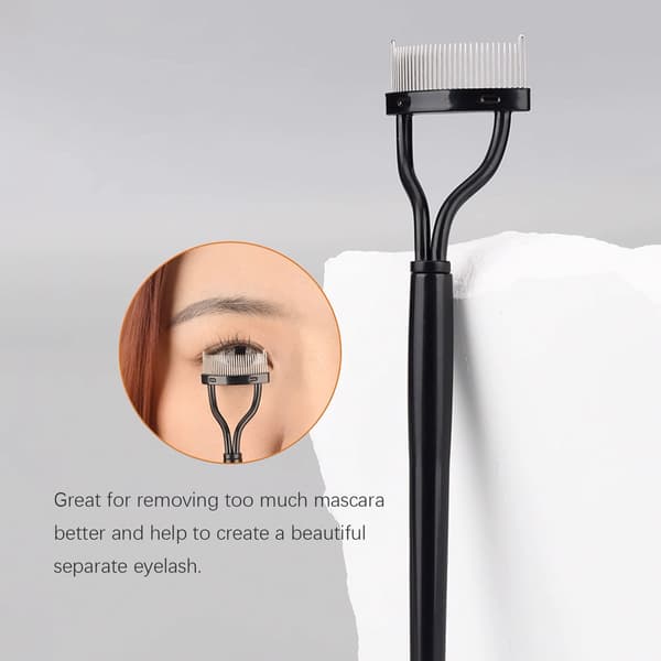 Øjenvippeseparator kam børste, sort, rustfrit stål, mascara klumpfjerner, præcis definition