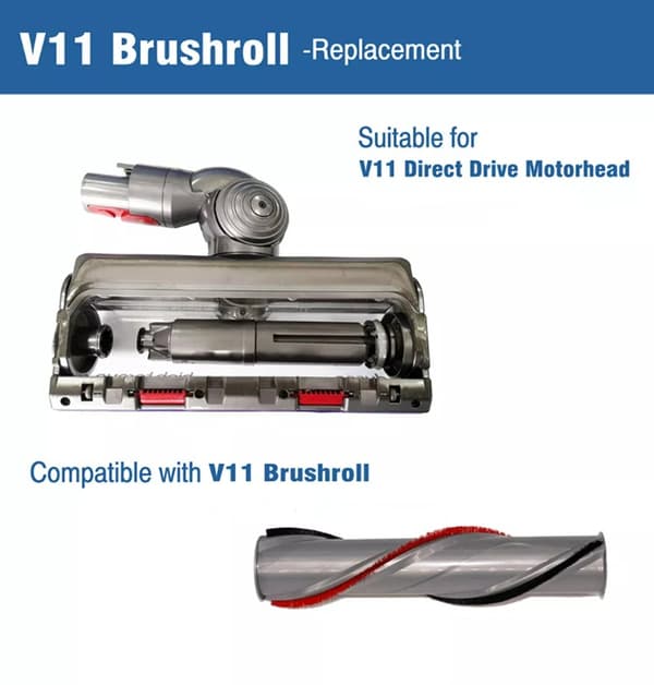 Ersättningsborste för Dyson V11 Standard, Grå, ABS, 23,8 cm, Effektiv djuprengöring