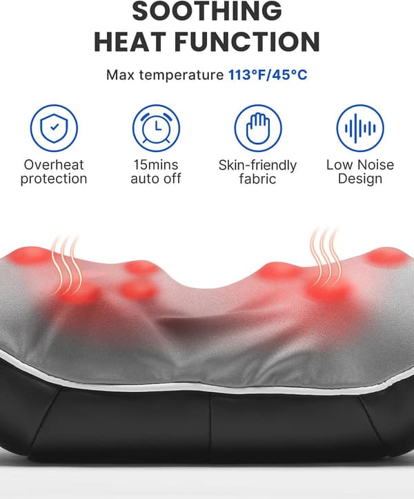Elektrisk Shiatsu Nack- och Ryggmassager med Värmeterapi, Djupknådande Noder för Muskelvärk, Ergonomisk Design med 8 Noder