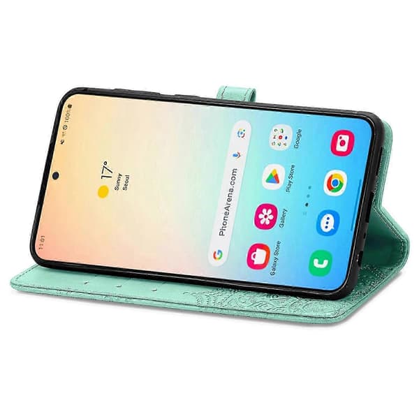 Wallet Case til Samsung Galaxy S25 Mandala Blomst Læder Telefon Cover Stativ - Sort Green