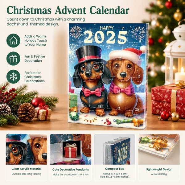 Dachshund julekalender, stil C, akryl nedtellingdekorasjon for hjemmet