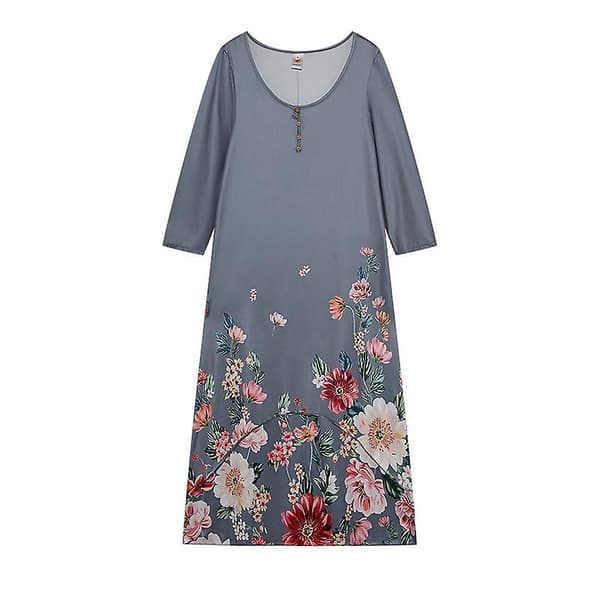 Lang sommerkjole med blomsterprint til kvinder BLUE 4XL