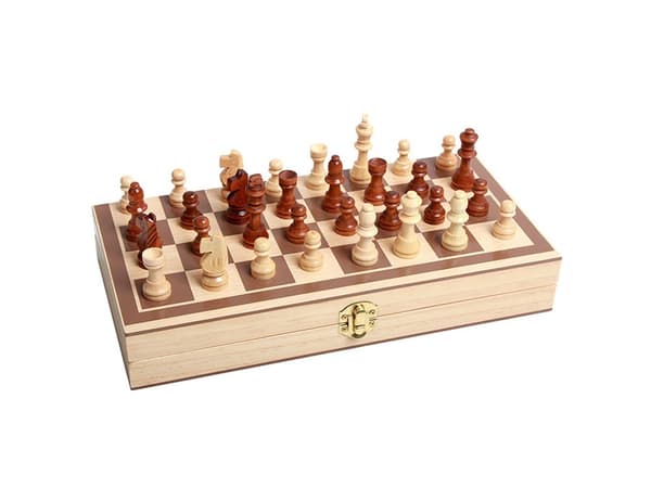 3-i-1 Sjakk, Dam og Backgammon Sett i Tre, Klassisk Brettspill for Voksne og Barn