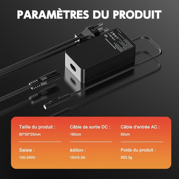 65W lader kompatibel med Microsoft Surface Pro 9/8/7/6/5/4/3/X, bærbar PC - AC-adapter med USB-port