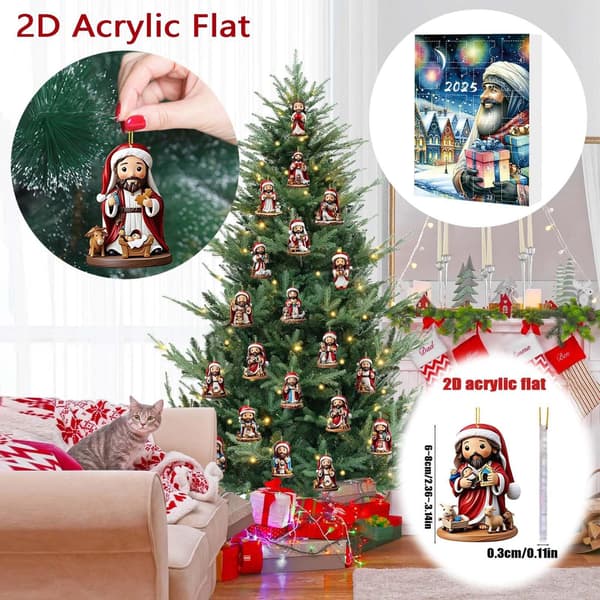 Julepynt Adventskalender, Jesus, 24-dagers, Modell C, Akryl Nedtelling