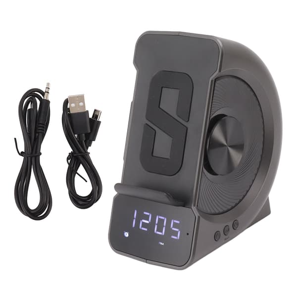 3-i-1 Bluetooth-högtalare Väckarklocka med Trådlös Laddning, 10W, PC ABS, Grå, för Sängbord
