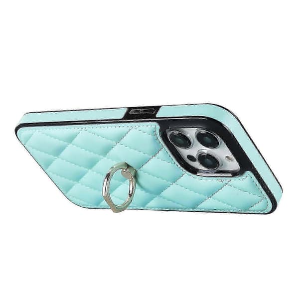 PU-lær + TPU-telefondeksel til iPhone 13 Pro Max, sydd rombe-ringholder med støtte Sky Blue