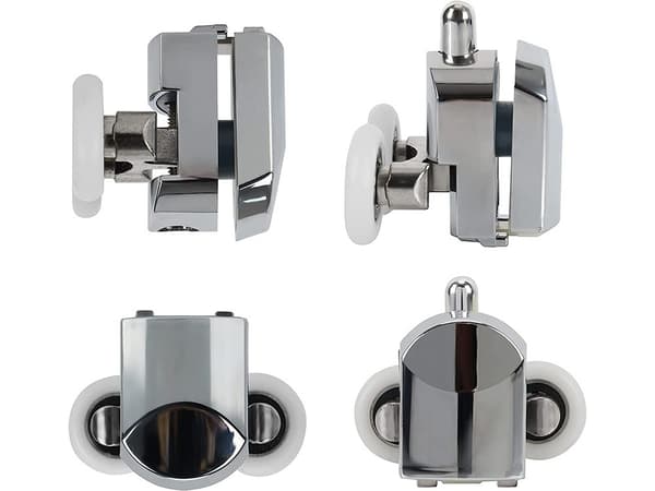 Brusedørsruller Sæt med 8, Grå, 4 Top & 4 Bund, Plast & Rustfrit Stål, 4-6mm Glas