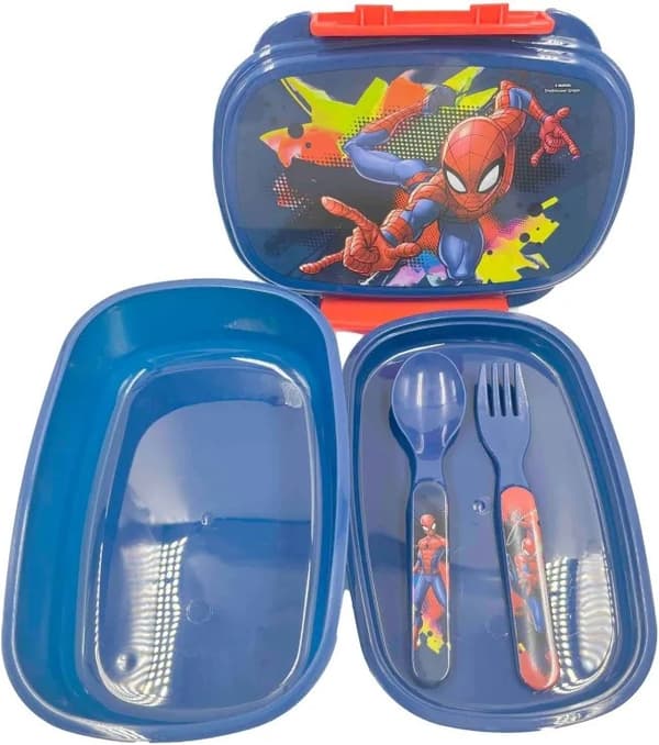 Spiderman Smörgåslåda med Bestickset, Plast, 18x12x6 cm