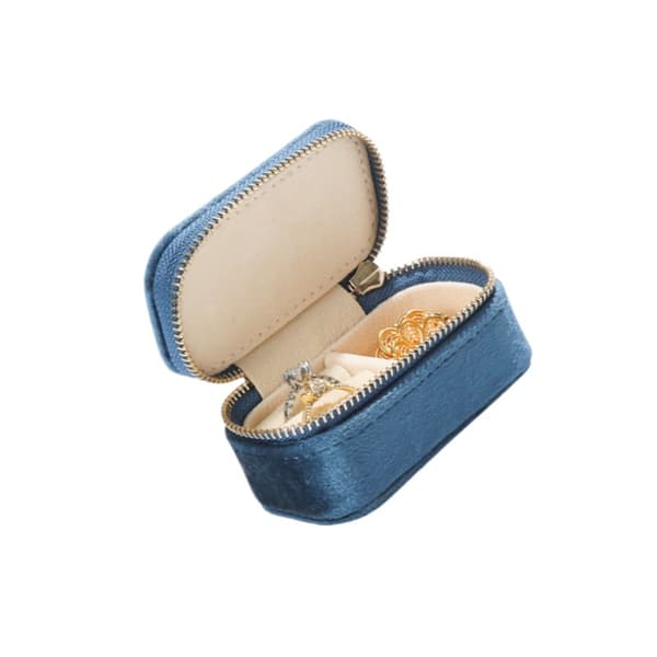 Mini fløjls smykkeskrin, marineblå, bærbar rejse ring øreringe organizer