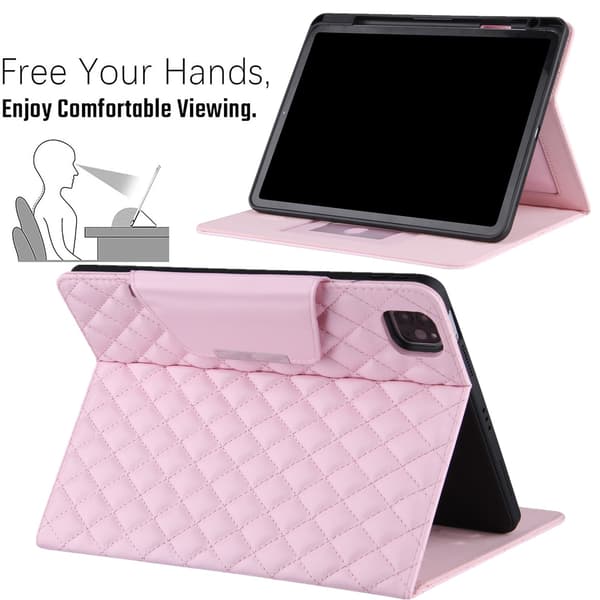 Etui til iPad Pro 11 2024, Hardware-spænde, Ternet læder, Smart tabletcover, Pink