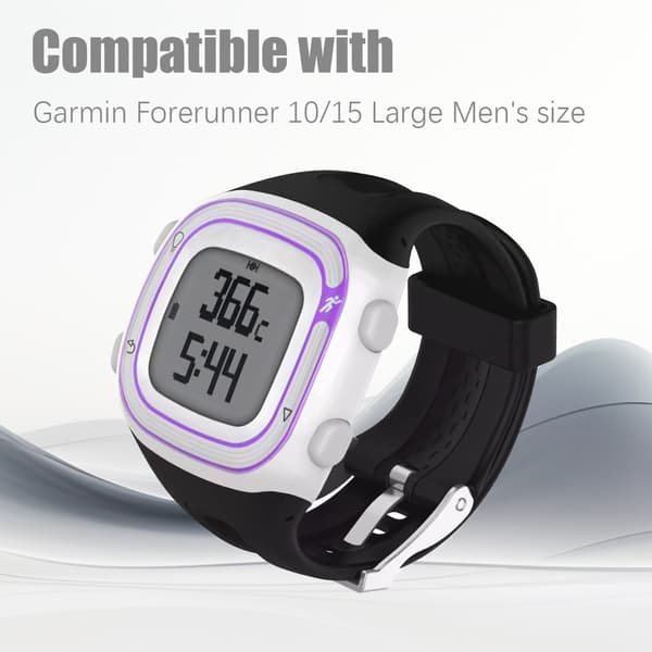 Silikoneurrem til Garmin Forerunner 10/15, Stor, Sort, Quick Release, Erstatningsrem