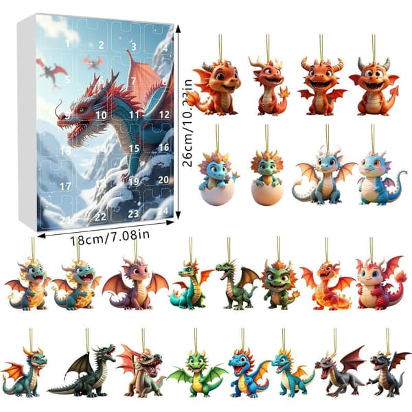 Dinosaur Adventspynt, Akryl Juletrepynt, Festlig Nedtelling C