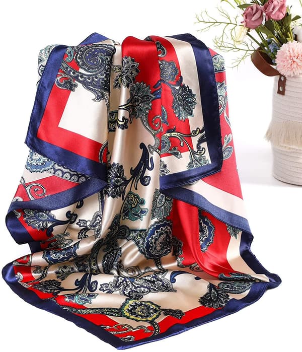 4-pakning 89 cm sateng silkelignende skjerf, dame hodeplagg halsskjerf hårbånd (oransje/rosa/blå/rød)