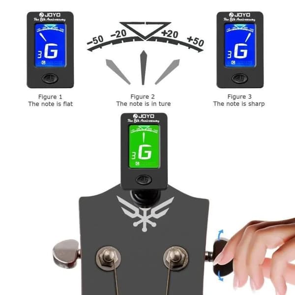 Kromatisk gitarrstämmare med capo, ABS-plast, CR2032-batteri, svart